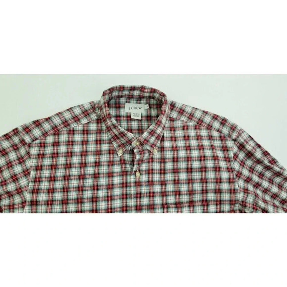 J. Crew Size Medium Men's Button Down Long Sleeve Red White Check Cotton Shirt - Picture 5 of 10